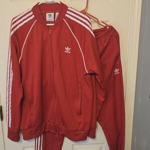 Adidas Red Tracksuit with White Stripes